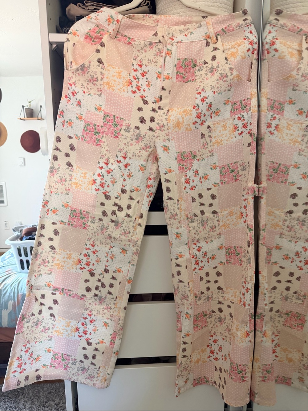 Patchwork Floral Wide-Leg Pants - Pink Patchwork